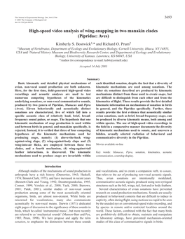 High-Speed Video Analysis of Wing-Snapping in Two Manakin Clades (Pipridae: Aves) Kimberly S