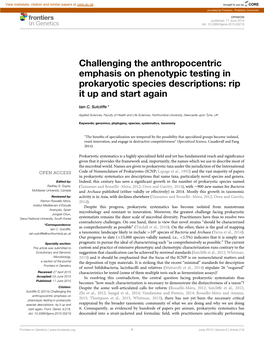 Challenging the Anthropocentric Emphasis on Phenotypic Testing in Prokaryotic Species Descriptions: Rip It up and Start Again