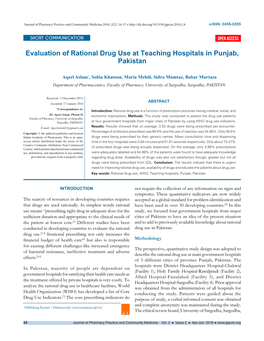 Evaluation of Rational Drug Use at Teaching Hospitals in Punjab, Pakistan