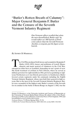 “Butler's Rotten Breath of Calumny”: Major General Benjamin F. Butler and the Censure of the Seventh Vermont Infantry Regi