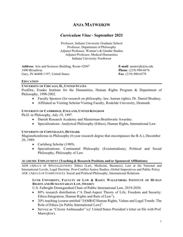 Curriculum Vitae - September 2021