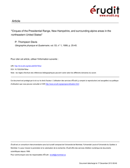 Cirques of the Presidential Range, New Hampshire, and Surrounding Alpine Areas in the Northeastern United States"