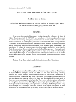 Redalyc. Colectores De Algas De México (1787-1954). Acta Botánica Mexicana
