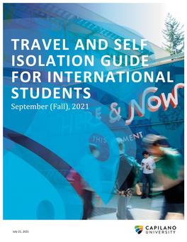Travel and Self Isolation Guide for International Students – Fall 2021