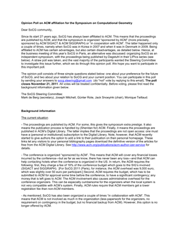 Opinion Poll on ACM Affiliation for the Symposium on Computational Geometry