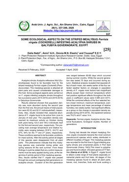 SOME ECOLOGICAL ASPECTS on the STRIPED MEALYBUG Ferrisia