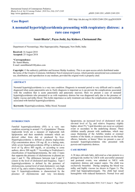 A Neonatal Hypertriglyceridemia Presenting with Respiratory Distress: a Rare Case Report