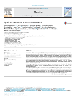 Spanish Consensus on Premature Menopause