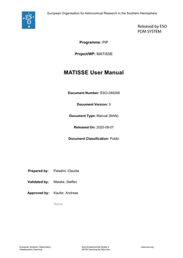 MATISSE User Manual