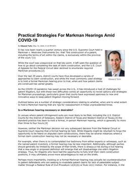 Practical Strategies for Markman Hearings Amid COVID-19