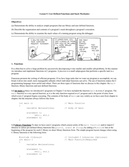 Lesson 5: User Defined Functions and Stack Mechanics Objectives