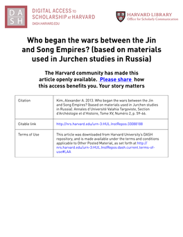 Who Began the Wars Between the Jin and Song Empires? (Based on Materials Used in Jurchen Studies in Russia)