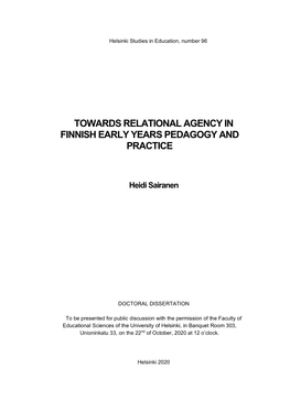 Towards Relational Agency in Finnish Early Years Pedagogy and Practice