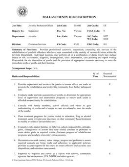 Juvenile Probation Officer Job Code: 503040 Job Grade: EE