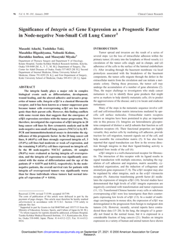 Significance of Integrin 5 Gene Expression As a Prognostic Factor