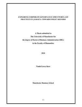 Exploring Corporate Governance Structures and Practices in Jamaica: Towards Policy Reform