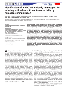 Identification of Anti-CD98 Antibody Mimotopes for Inducing Antibodies with Antitumor Activity by Mimotope Immunization