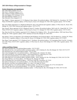 2003-2004 House of Representatives Changes