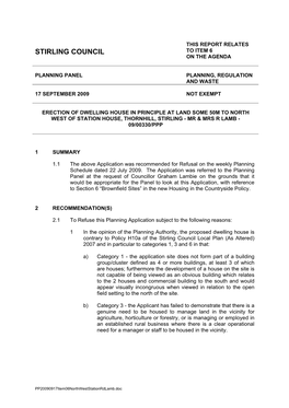 Erection of Dwelling House in Principle at Land Some 50M to North West of Station House, Thornhill, Stirling - Mr & Mrs R Lamb - 09/00330/Ppp