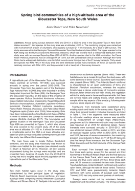 Spring Bird Communities of a High-Altitude Area of the Gloucester Tops, New South Wales