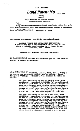 Land Patent No. S-15,7G2