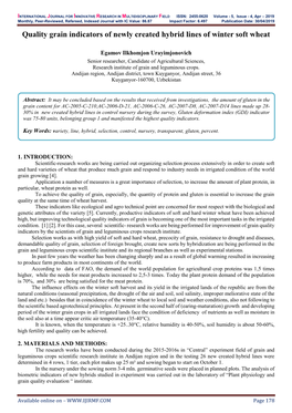 Quality Grain Indicators of Newly Created Hybrid Lines of Winter Soft Wheat