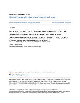 Microsatellite Development, Population Structure And