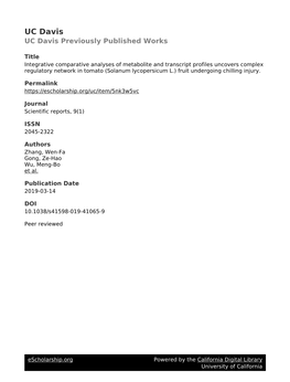 Integrative Comparative Analyses of Metabolite And