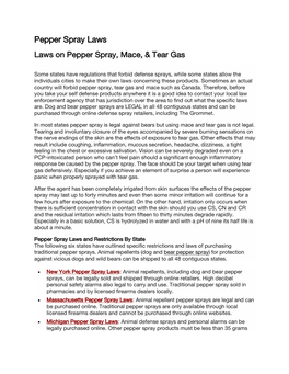 Pepper Spray Laws Laws on Pepper Spray, Mace, & Tear