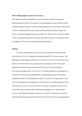 File S1: Biogeography of Genus Sericomyrmex. We Conduct