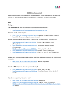 GCSE Science Resource Pack Below Is a Collection of Curriculum Specific