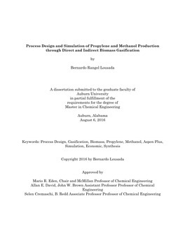Process Design and Simulation of Propylene and Methanol Production Through Direct and Indirect Biomass Gasification by Bernardo