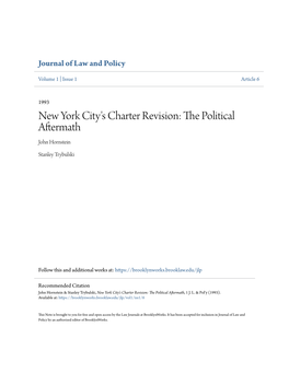 New York City's Charter Revision: the Olitp Ical Aftermath John Hornstein