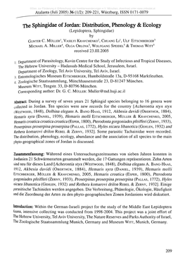 The Sphingidae of Jordan: Distribution, Phenology & Ecology (Lepidoptera, Sphingidae) by G Unter C