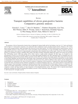 Transport Capabilities of Eleven Gram-Positive Bacteria: Comparative Genomic Analyses
