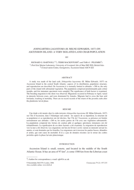 Johngarthia Lagostoma (H. Milne Edwards, 1837) on Ascension Island: a Very Isolated Land Crab Population