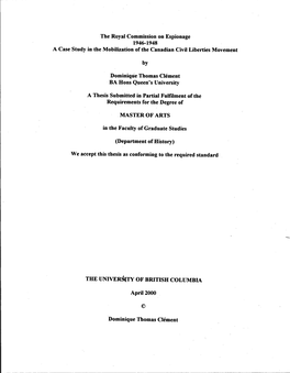 The Royal Commission on Espionage 1946-1948 a Case Study in the Mobilization of the Canadian Civil Liberties Movement