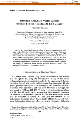 Harmonic Analysis in Vector Bundles Associated to the Rotation and Spin Groups*