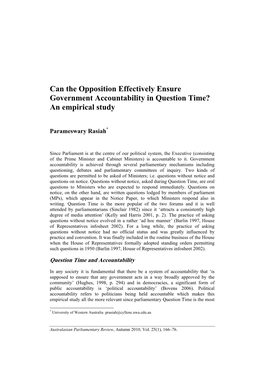 Can the Opposition Effectively Ensure Government Accountability in Question Time? an Empirical Study