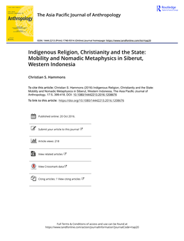 Indigenous Religion, Christianity and the State: Mobility and Nomadic Metaphysics in Siberut, Western Indonesia