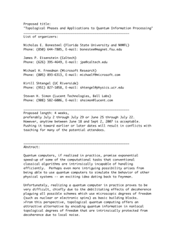 Topological Phases and Applications to Quantum Information Processing" ______List of Organizers