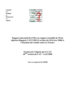 Rapport Alternatif Du CFDA Au Rapport Consolidé De L'etat Algérien