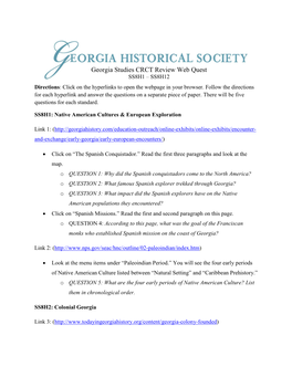 Georgia Studies CRCT Review Web Quest SS8H1 – SS8H12