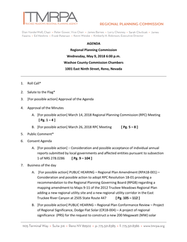 AGENDA Regional Planning Commission Wednesday, May 9, 2018 6:00 P.M