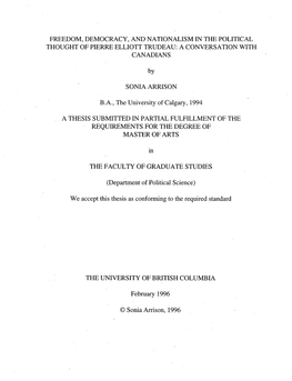 Freedom, Democracy, and Nationalism in the Political Thought of Pierre Elliott Trudeau: a Conversation with Canadians