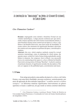 A Construção Da “Brasilidade” Na Ópera Lo Schiavo (O Escravo), De Carlos Gomes