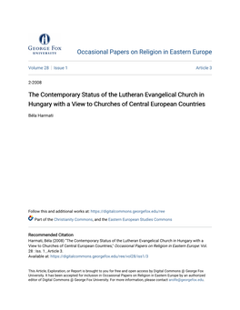 The Contemporary Status of the Lutheran Evangelical Church in Hungary with a View to Churches of Central European Countries