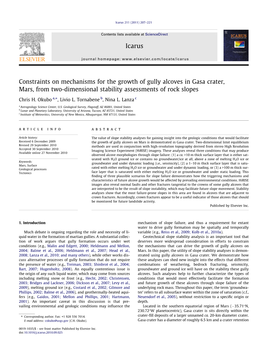 Constraints on Mechanisms for the Growth of Gully Alcoves in Gasa Crater, Mars, from Two-Dimensional Stability Assessments of Rock Slopes ⇑ Chris H