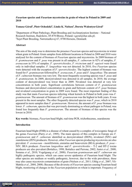 1 Fusarium Species and Fusarium Mycotoxins in Grain of Wheat In