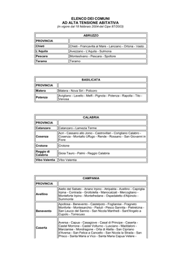 Elenco Comuni Alta Tensione Abitativa Cipe 2004
